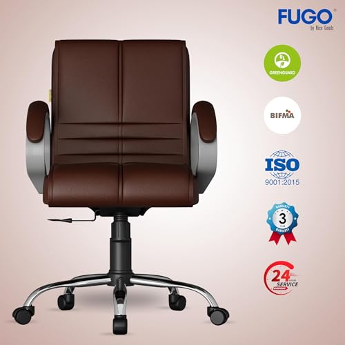 Image of FUGO FG235 with 3 Years Warranty Ergonomic Medium Back Office Chair with Adjustable Height, Cushioned Back&Seat, Tilting Mechanism, Heavy-Duty Metal Base, Perfect for Work, Study and Office (Brown)