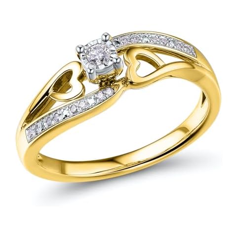 Diamond Promise Ring Heart in 14kt Yellow Gold Plated Sterling Silver H-I Color, I2-I3 Clarity - Size 8 Cover