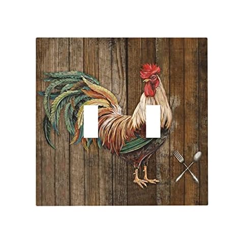 Farmhouse Holz Huhn 2-Gang Kippschalter Abdeckung Dekorative Doppelwand Platte Schalter Platten Küche Schlafzimmer Badezimmer Dekor Cover