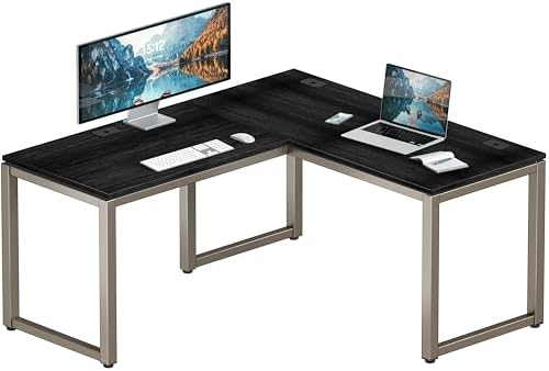 SHW 55 x 60 Commercial-Grade L-Shape Corner Office Computer Desk, Espresso | 10-Year Limited Warranty