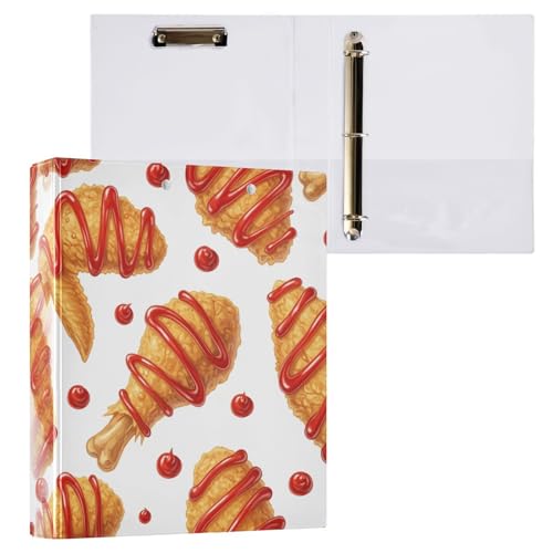 QUGRL 3 Ring Binder 1.5 Inch Fried Chicken with Sauce Three...