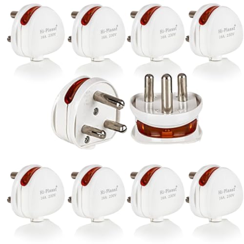 Image of Hi-Plasst (pack of 10) 16 Amp Heavy Duty Plug (with Indicator) - 3 Pin 16A Electrical Plug for AC, Geyser, Heater | Shockproof & Fire Resistant | 3 pin 16 amp plug