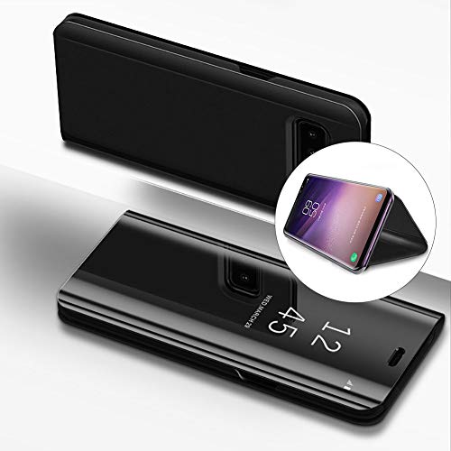LCHDA Samsung Galaxy S8 Spiegel Ledertasche Hülle klapphülle Schwarz Brieftasche Schutzhülle Handyhülle Durchsichtig Clear View Flip Mirror Case Stoßdämpfend Standfunktion Magnetverschluß Handytasche Cover