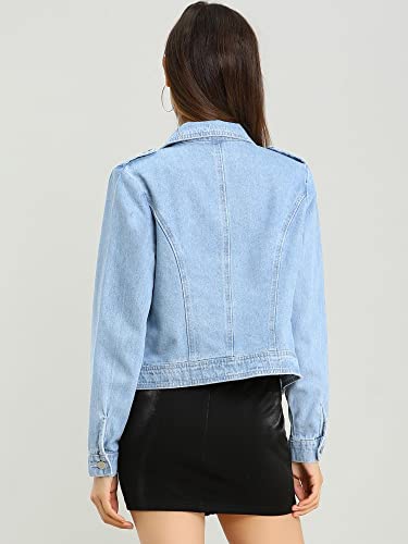 Allegra K A16110400UX0229 Women Biker Notched Lapel Asymmetric Zip Moto Denim Jackets Medium Blue thumb #4