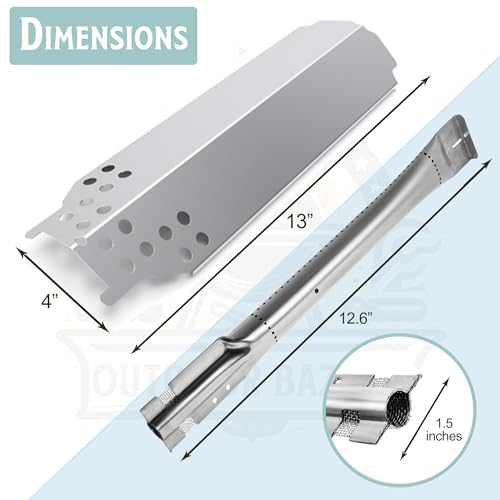 Set of Two Stainless Steel Replacement Heat Plates and Burners and One Crossover Channel for Charbroil Classic 280 2-Burner, G320-0200-W1, G215-0203-W