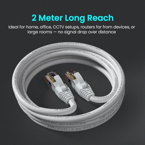 Image of Portronics Net X2 CAT-6 Ethernet Cable 2M, RJ45 to RJ45 LAN Cable, 1000 Mbps Speed, 250 MHz Bandwidth, Copper-Plated Connectors & Copper Clad Wires, Durable PVC Build, for Router,PC,CCTV,Laptop & More