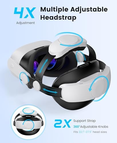 Kawaye for Meta Quest 3S/3/2 Head Strap with 7500mAh Hot-Swap Bateries for 3-4H Playtime,Double Knobs Adjustable VR Headset Strap with Large Support Pad Enhanced Support&Comfort for Games