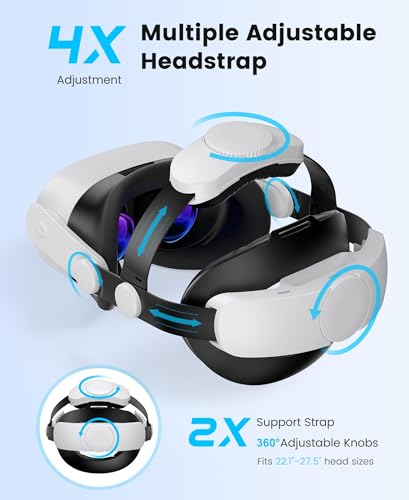 Image of Kawaye for Meta Quest 3S /3 /2 Head Strap with 7500mAh Hot-Swap Bateries for 3-4H Playtime,Double Knobs Adjustable VR Headset Strap with Large Support Pad Enhanced Support&Comfort for Games