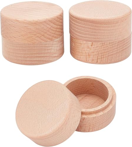 FINGERINSPIRE 3Pcs 5.2x4.05cm/Diameter x High Mini Ronde Boîte En Bois Petite Boîte De Rangement En Bois Bague De Mariage Boîtes À Bijoux DIY De Stockage...