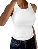 GKBK Womens Tank Tops High Neck Sleeveless Ribbed Tank Casual Basic Thick Strap Slim Fitted Racerback Shirts Solid- White XS