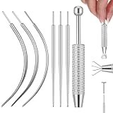 HaiFafafaing Herramienta de agarre de bolas cónicas para cambiar joyas, kit de herramientas de acero inoxidable 316L para aplicar aretes de parte trasera plana, incluye agarrador y pasadores de guía