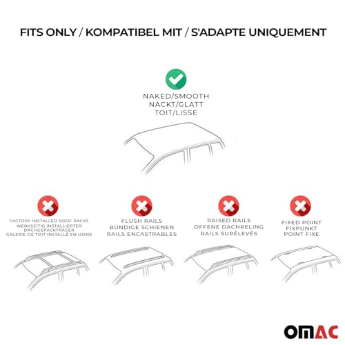 OMAC Smooth Roof Racks Cross Bars Luggage Carrier for Toyota Prius 2010-2015 Black 2 Pcs Anti-Theft for Travel Kayak Canoe Surf Ski Snowboard Camping
