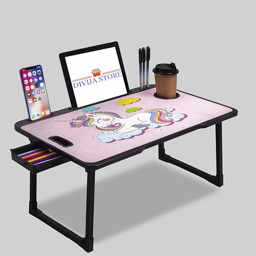 DIVIJA STORE Study Table Bed Table Premium Laptop Table/And Portable Plastic/Writing Desk For Office/Home/School (Unicorn COTTED), 59 cm, Multicolour