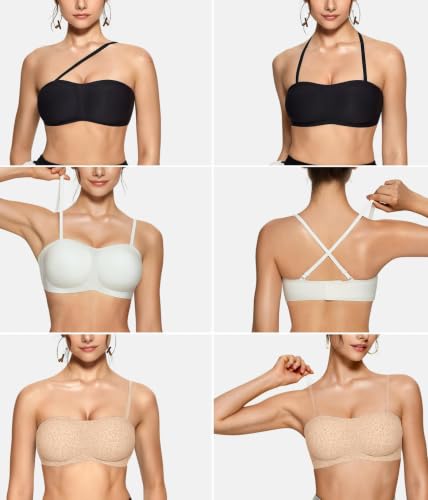 Image of OEAK Womens Strapless Bras Jelly Push Up Bandeau Bra Non Slip Wireless Supportive Padded Bras Seamless Comfortable Tube Bra