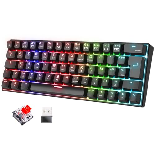Spirit Of Gamer XPERT K200 | Clavier Gamer sans Fil & Bluetooth RGB | KL AZERTY Ultra Compact 60% | Switches Rouges mécaniques Anti-Ghosting | Compatible...