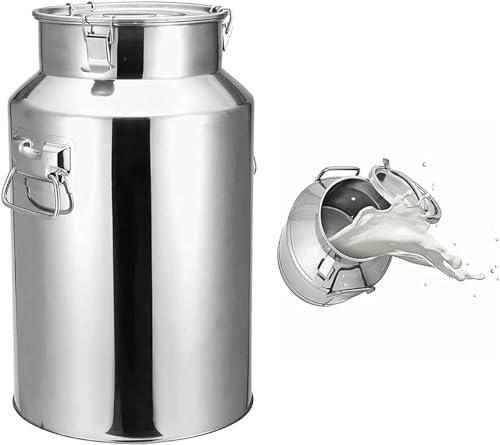 CIADAZ Bauernhof-Milchkanne aus Edelstahl mit versiegeltem Deckel, 5 l–58 l, Milcheimer, Weineimer/luftdichter Aufbewahrungskanister, Milchtransportdose (24 l) CIADAZ Bauernhof-Milchkanne aus Edelstahl mit versiegeltem Deckel, 5 l–58 l, Milcheimer, Weineimer/luftdichter Aufbewahrungskanister, Milchtransportdose (24 l)