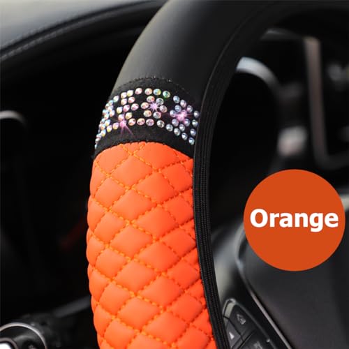 Image of Osilly Bling Car Steering Wheel Cover, 15 Inch Rhinestones Soft Leather Elastic Steering Wheel Protector, Sparkly Crystal Diamond for Women Girls (Orange)