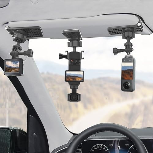 Pocket 3 Car Mount 360 Adjustable Car Sun Visor Mount Compatible with Insta360 X5 X4 X3 GoPro Hero 13 12 11 10 9 8 7 6 5 Black DJI Osmo Pocket 3 Action 5 pro/4/3 AKASO and More Action Cameras