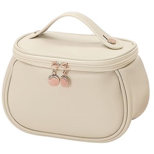 First Beauty Large Toiletry Bag, Waterproof Travel Cosmetic Organizer with Handle, Wide Open Makeup Pouch, Rose Pink-image-25