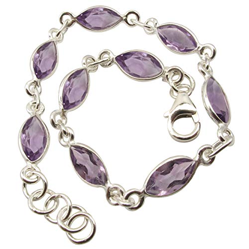 Sterling Silver Facetted Amethyst February Birthstone Bracelet 7.9
