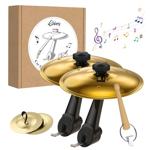 2-Pack Car Cymbal Air Vent,Mini Drum Crash Cymbal Set With Mini Drum Sticks & 4 Thumb Cymbals,Compact and Durable Car Accessory Compatible with Most Vehicles (Gold)