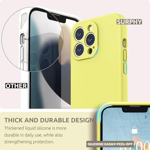SURPHY Siliconen Hoesje voor iPhone 13 Pro(6,1"), Vloeibaar Siliconen Schokbestendige Case met Microvezel Voering(Individuele Bescherming voor Elke Lens)voor iPhone 13 Pro, Geel - Afbeelding 5