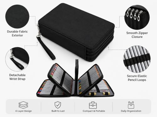 Image of 216 Slots Colored Pencil Case Organizer, 4 Layer Bag
