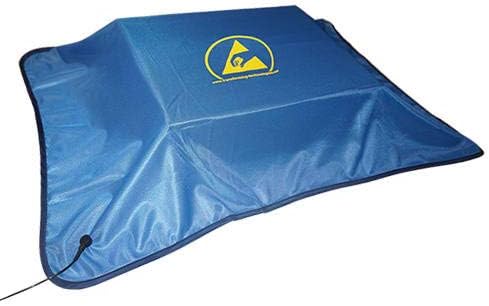 ESD Safe Workstation Covers – Silk Screened ESD Symbol, Bound Edges and a 4 mm Grounding Snap, Blue – 48″ x 36″