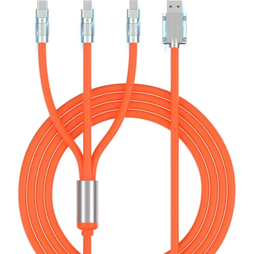 Image of MECHA Multi Charging Cable, 3 in 1 Charger Cable, 120W USB-C Fast Charge, 4ft Universal Charging Cable with iOS /Type-C /Micro USB for Phones, iPad, MacBook - Orange