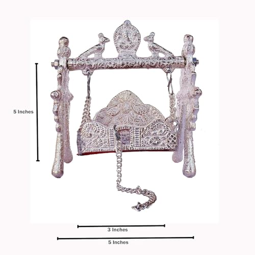 Jhula Krishna en métal argenté carrousel oscillant de taille 0.1 pour pooja - 5