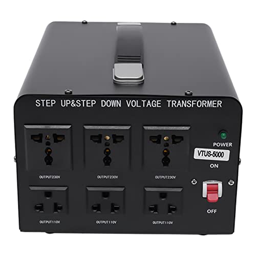 Voltage Converter Transformer, 5000W Heavy Duty Step-Up and Step-Down 240V-110V Power Transformer with 3 US Outlets & 3 EU Outlets for Home and Industrial Use US Standard Compatibility