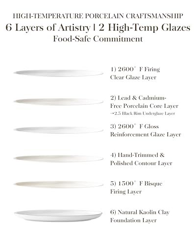 Elegant MALACASA 24 Piece Dinnerware Set for 8 White Black Rim Porcelain - Image 5