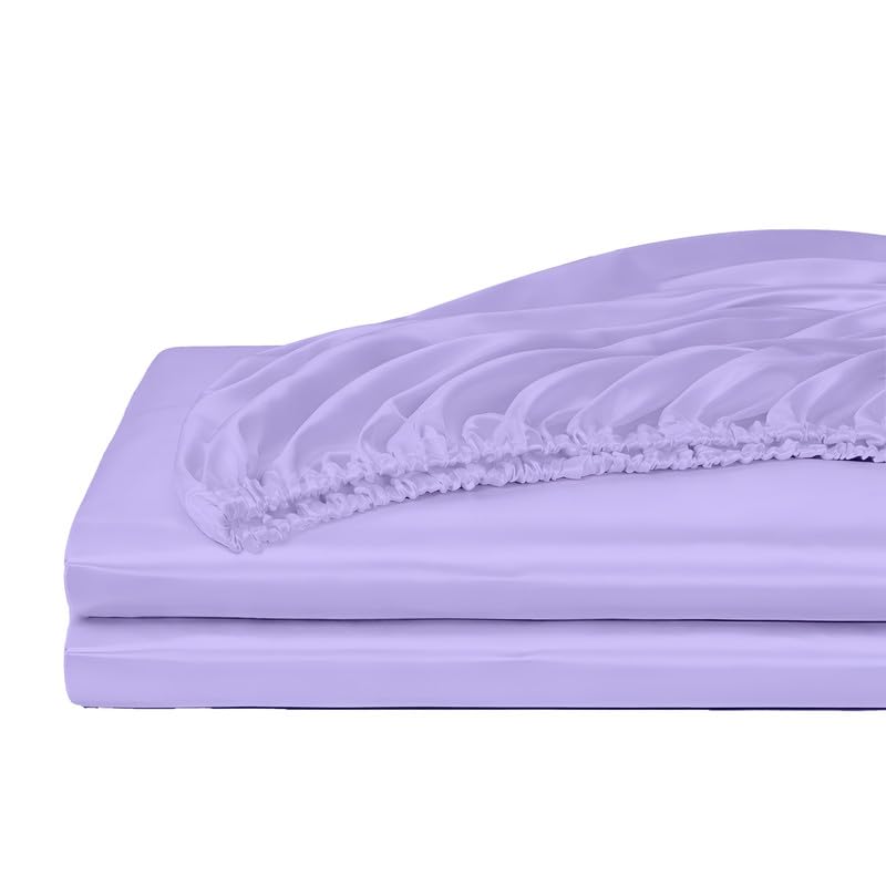 Image of Filbert - Premium Satin Fitted Bedsheet Queen Size (60x78 Inch) with 2 Pillow Covers | Hypoallergenic Breathable | Hair and Skin Friendly, Women Gift Choice|Levender
