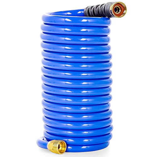 Camco 20’ Coiled Water Hose with Brass Fittings