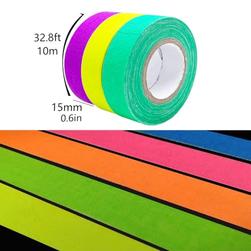 Image of Green Gaffer Tape Spike Tape Fluorescent Green Neon Gaffer Tape Black Light UV Reactive Tape 0.6 inch x 32 feet for Party Stage Color Coding Art Crafts