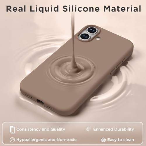 Image of Magnetic for iPhone 16 Case, Compatible with MagSafe, Liquid Silicone Phone Cover with Screen Protector & Camera Protector, Soft Anti-Scratch Microfiber Lining Inside 6.1 inch, Light Brown
