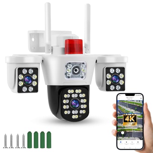 Câmera Tripla Inteligente 360° Segurança Wifi 4k Ultra Três Câmeras de 12 MP Definição e Conversação Bidirecional Rastreamento Inteligente de Movimento 110v/220v (Branco)