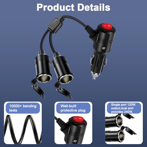 Image of STHIRA 2-in-1 Car Cigarette Lighter Splitter with On /Off Switch, 12V-24V Power Adapter, Dual Socket Vehicle Charger for Cars, Trucks & SUVs