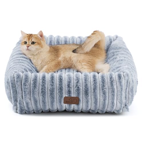 Image of Bedsure ComfyFleece Cute Dog Bed for Small Dogs & Cats,20in Blue Indigo | Furry Cat Beds For Indoor Cats,Washable Orthopedic Corduroy Aesthetic Puppy Beds,Removable Cover,Non-Slip Bottom,up to 10 Lbs