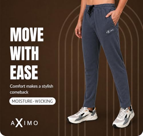 Image of Men Denim Track Pants Slim Fit Joggers Elastic Waistband Drawstring Stretchable Fabric Casual Lounge Travel Pants with Side Pockets Stylish Streetwear Jogger Pants for Men