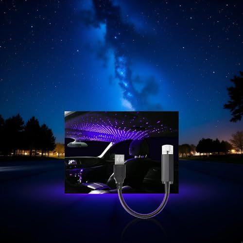 Image of Blue USB Star Projector Night Light,Adjustable Romantic Starry Sky Projector Car Light,Portable Atmosphere Decorative Auto Roof Light for Various Occasions, Home Improvement,Wall Lights Night-Lights