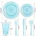 WDF 25 Guest Blue Plates with Disposable Silverware&Blue Cups-Neon Clear Plastic Dinnerware include 25 Dinner &Salad Plates,25Forks, 25 Knives, 25 Spoons,25 Cups for Graduation