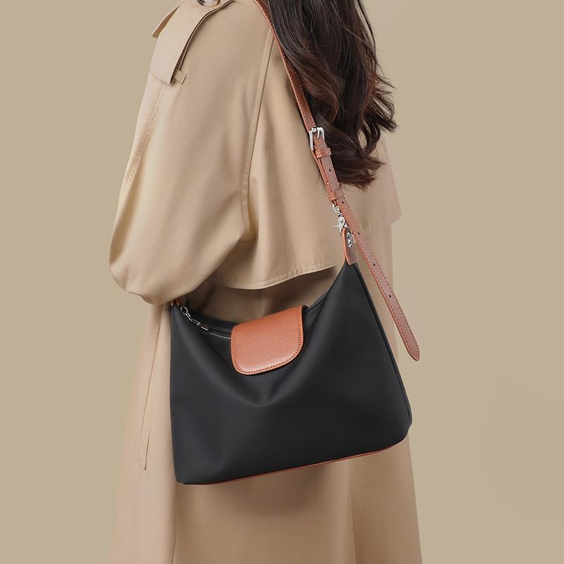 Nylon Hobo Bag for Women | Lightweight Crossbody Shoulder Purse, Large Capacity Tote with Leather Trim for Work & Travel - Image 3
