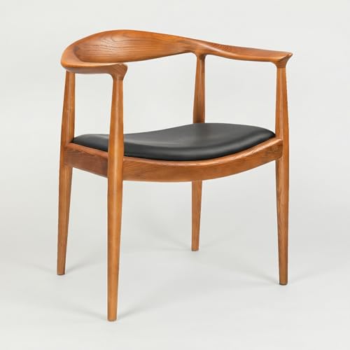Polynices Mid Century Modern Dining Chair, Pu Upholstered Kennedy Chair, Solid Wood Armchair for Dining Room, Kitchens, Office, Living Room(Chestnut)