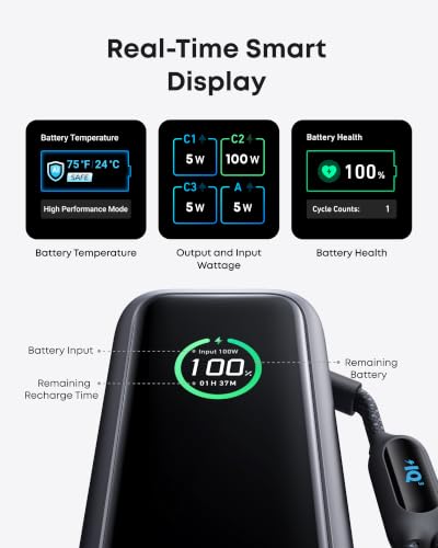 Anker Laptop Power Bank,25,000mAh Portable Charger with 165W Total Output,3 USB-C Ports (100W Max Each),Built-in Retract