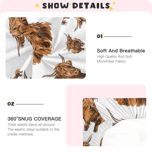 Image of Highland Cow Cute Crib Sheets Soft Breathable Fitted Baby Crib Sheets Mattress Cover for Girls Boys, 52 inch x 28 inch x 9 inch