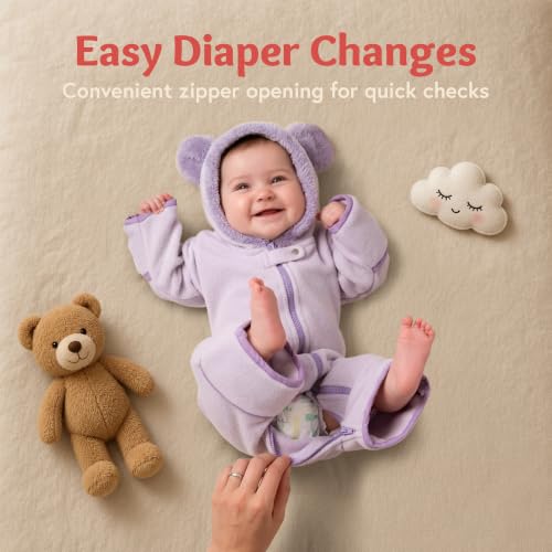 Image of baby deedee Bunting Fleece - Hooded Bear Ears Diaper Zip