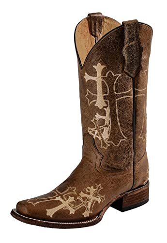 Corral Boots Womens Embroidered Square Toe Casual Boots Mid Calf Mid Heel 2-3' - Brown - Size 7.5 B