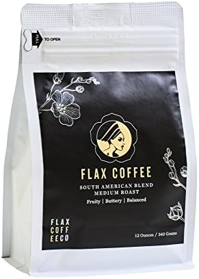 Flax Coffee, South American Medium Roast and Flaxseed Blend, Low Acid, Smooth Flavor, Healthy Digestion, Skin Rejuvenation, Ground,12oz