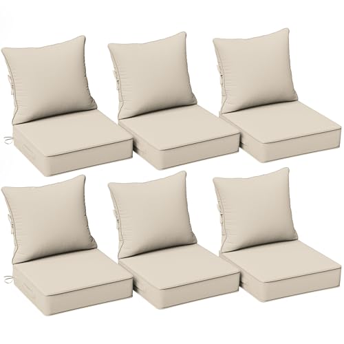6Pcs Outdoor Seat Cushions 22×24, Waterproof for Patio Chairs, Cream